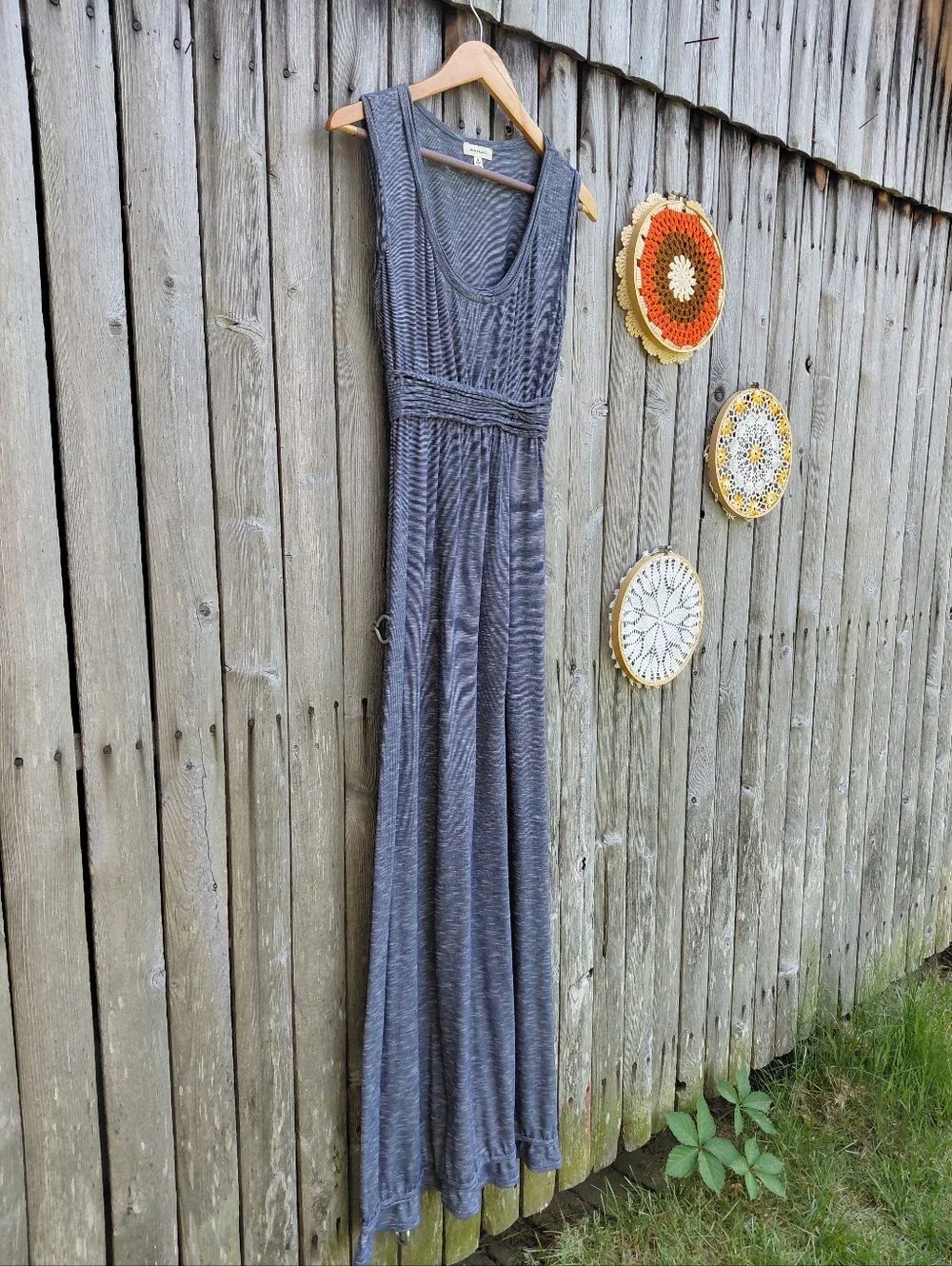 Max Studio stretch navy blue cap sleeve maxi & ruffle trim dress Womens M - Picture 9 of 9